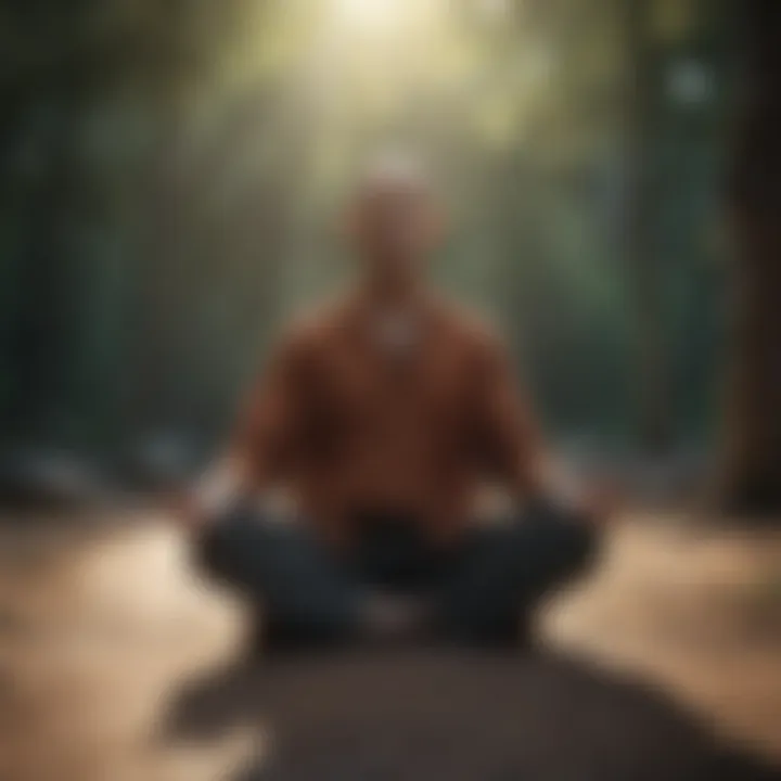 A person meditating in a calm setting.