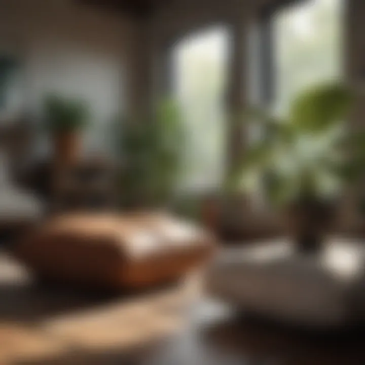 A meditation corner with cushions and plants