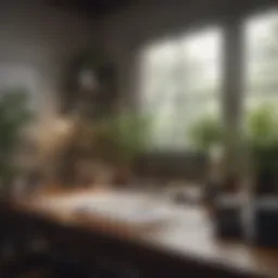 Calm workspace setting with plants for stress relief