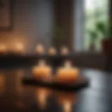 A tranquil scene of a meditative space with candles and soft lighting to promote mindfulness.