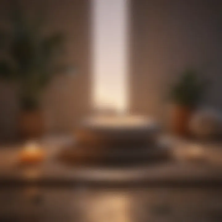 A minimalist meditation space with cushions and candles