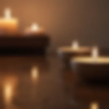 A tranquil meditation scene with soft candles and calming elements