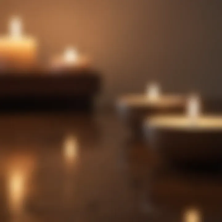 A tranquil meditation scene with soft candles and calming elements