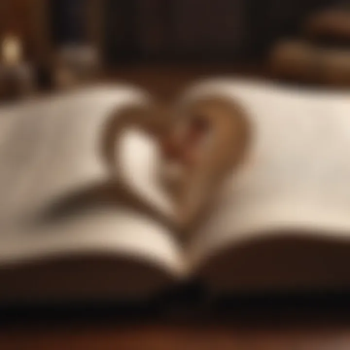 An open book with poetic verses about love highlighted.