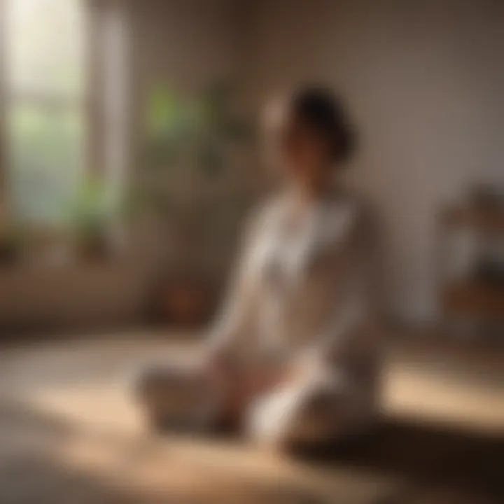 A serene individual practicing guided meditation in a calm atmosphere.