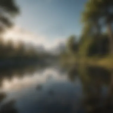 The Harmony of Nature and Music A tranquil scene depicting a serene landscape with musical notes floating in the air