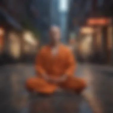 Meditation in Contemporary Society A modern urban setting where individuals practice meditation