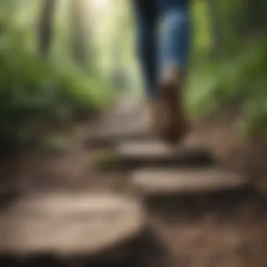 Mindful Steps on a Natural Trail Close-up of feet walking on a natural trail symbolizing mindfulness in movement