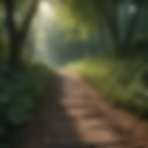 A serene path through a lush forest inviting mindful walking