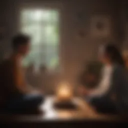 A cozy setting featuring two individuals engaged in deep conversation.