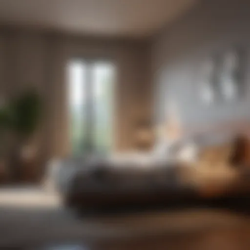 Serene bedroom setting with calming colors and ambient lighting to promote relaxation.