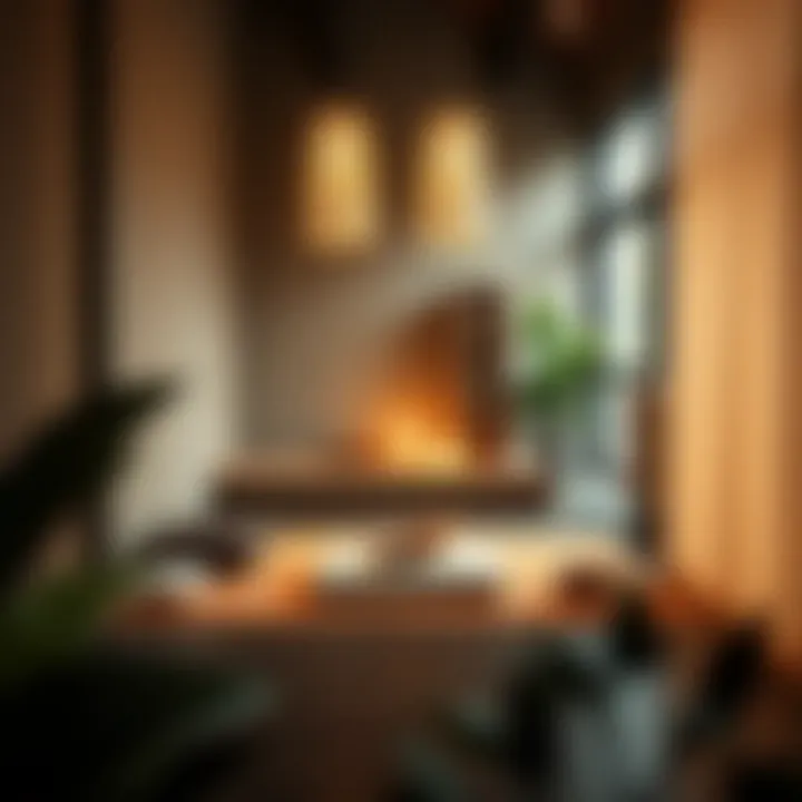 A serene indoor meditation corner with soft lighting