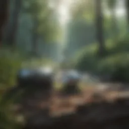 A serene landscape with musical notes flowing through the air