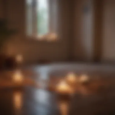 Close-up of a meditation space with candles and musical notes