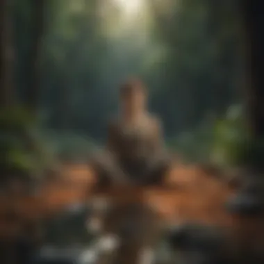 An individual practicing mindfulness, surrounded by calming elements.