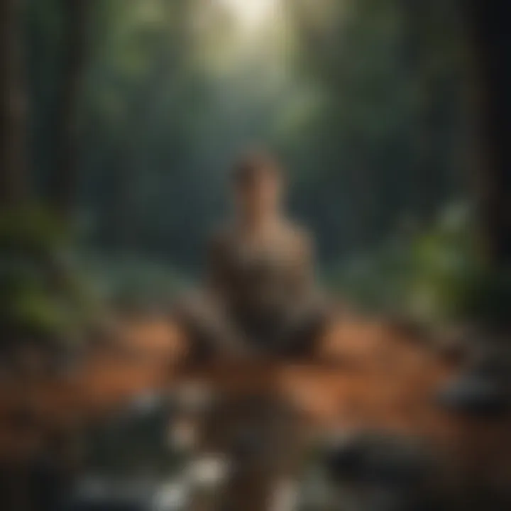 An individual practicing mindfulness, surrounded by calming elements.