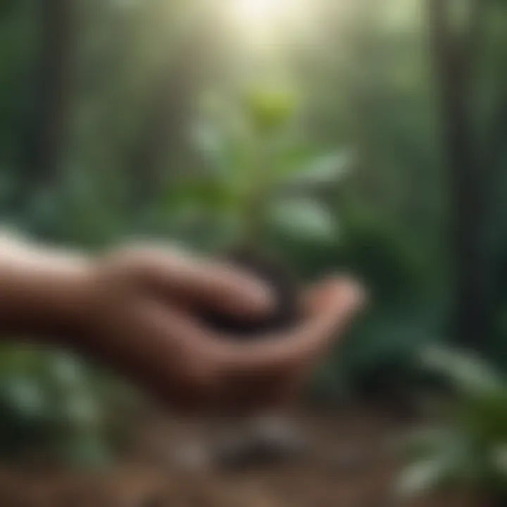 A nurturing hand cradling a small plant, symbolizing growth