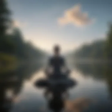 Emotional Resilience A tranquil scene of a person meditating by a calm lake, illustrating emotional resilience.