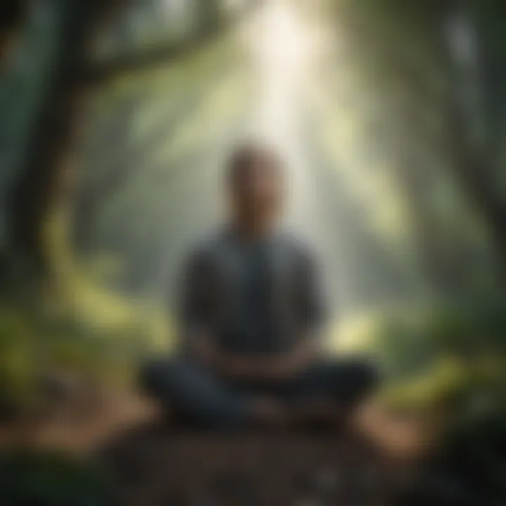 A peaceful individual meditating in a natural setting.