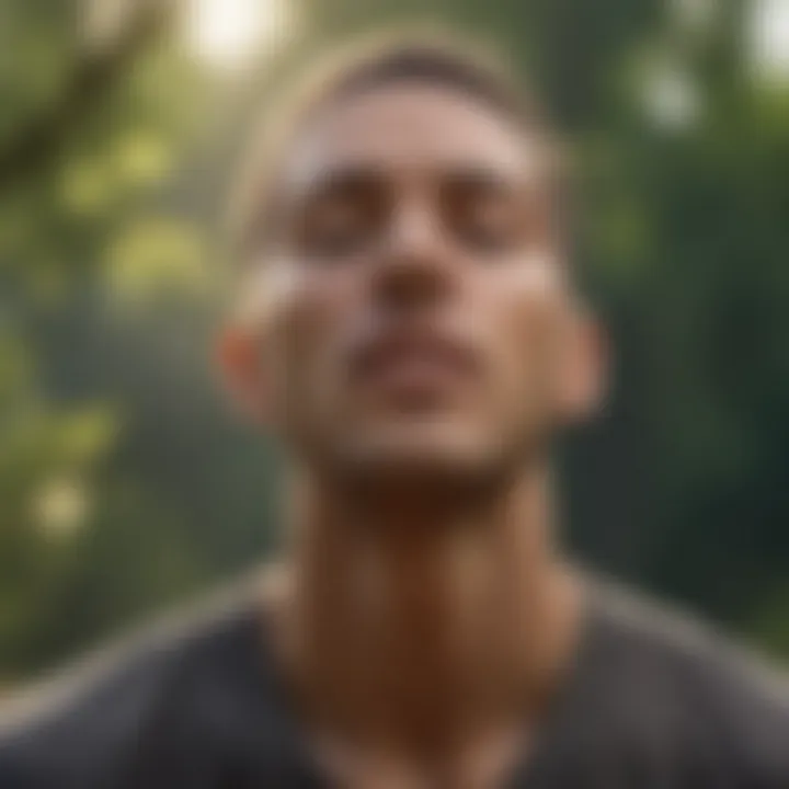 A person engaging in mindful breathing exercises outdoors