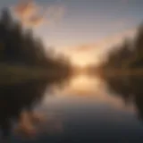 A serene landscape depicting a quiet lake at sunset, symbolizing reflection and introspection.