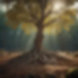A deep-rooted tree symbolizing the origins of low self-esteem.
