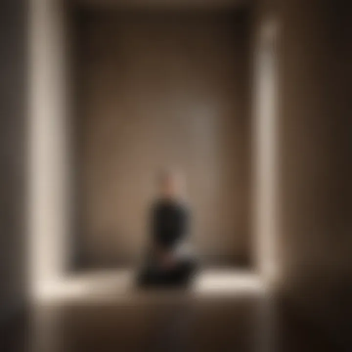 A shadowy figure surrounded by walls, illustrating emotional confinement.