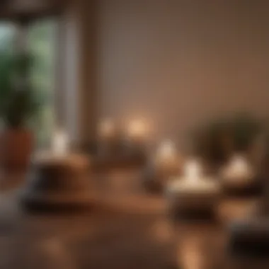 Tranquil meditation space with candles and soft light