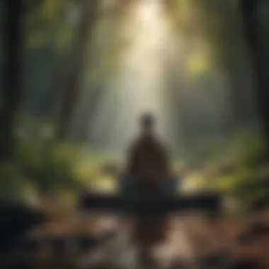 A calming scene of a person meditating in nature